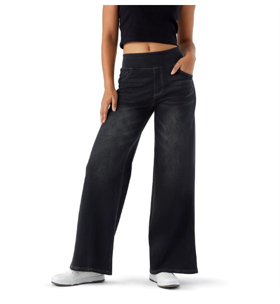 Jeanity Denim – Women's High Waist Stretch Denim Jeans – JeanityDenimWomensHighWaistStretchDenimJeansPersonwearingblackwidelegjeansonawhitebackground20260308133724jpg