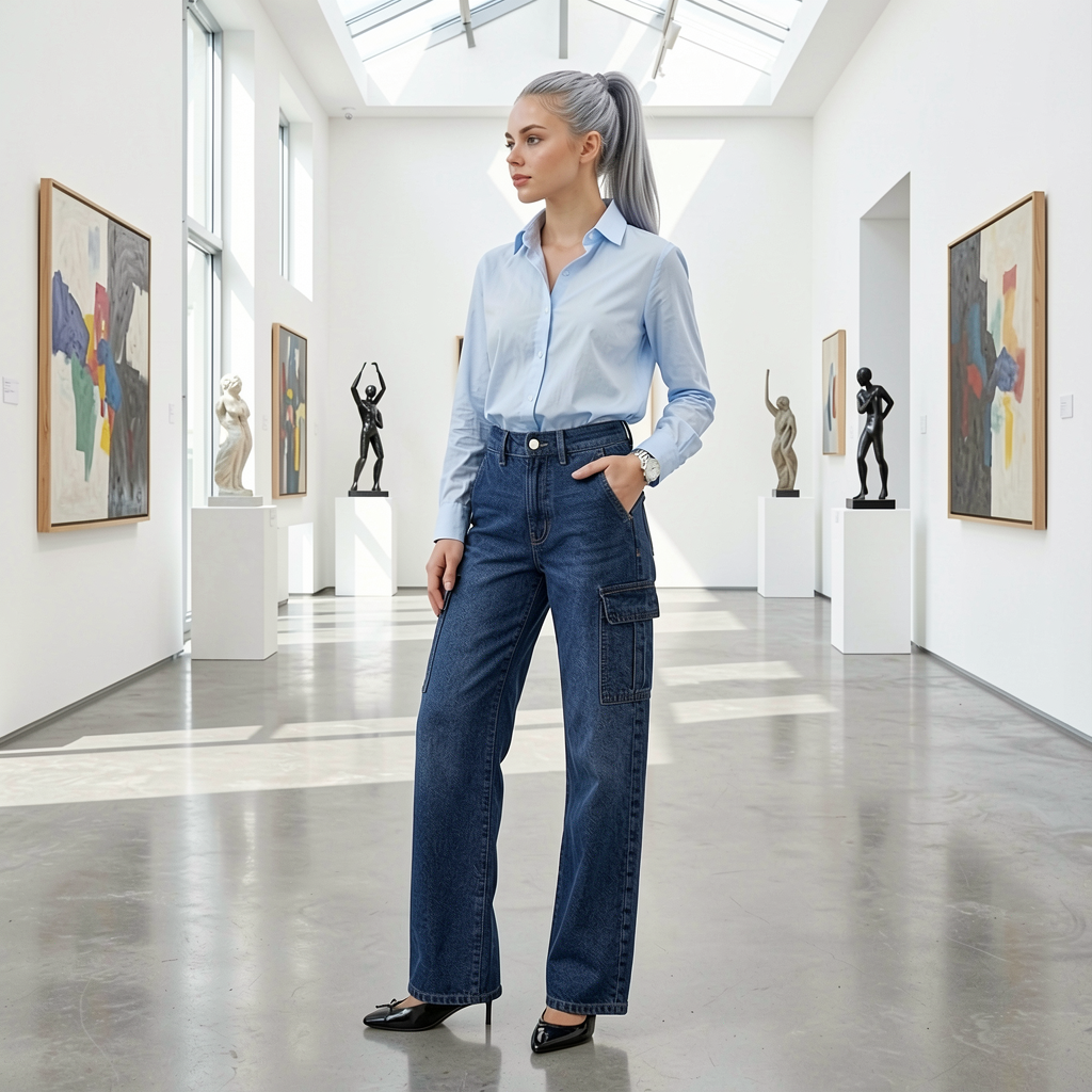 Jeanity Denim – Women's Large Pocket Straight Leg Denim Jeans – JeanityDenimWomensLargePocketStraightLegDenimJeansWomaninalightblueshirtanddarkbluejeansstandinginanartgallery20260528021143png