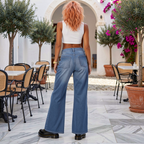 Women's Retro Washed Denim Wide-Leg Jean Pants