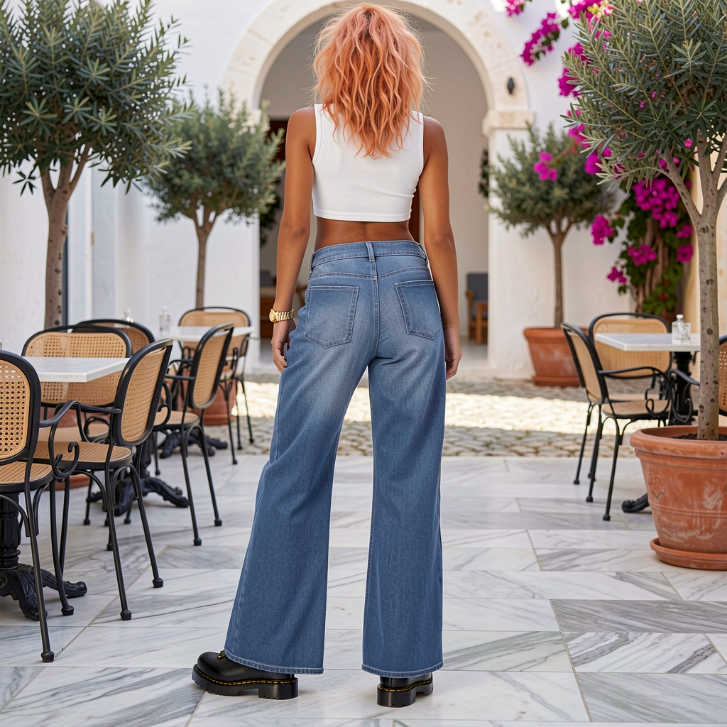 Women's Retro Washed Denim Wide-Leg Jean Pants