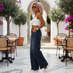 Women's Retro Washed Denim Wide-Leg Jean Pants