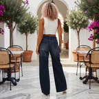 Women's Retro Washed Denim Wide-Leg Jean Pants