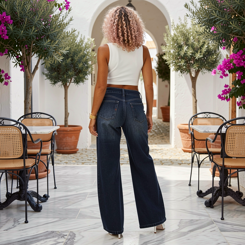Women's Retro Washed Denim Wide-Leg Jean Pants