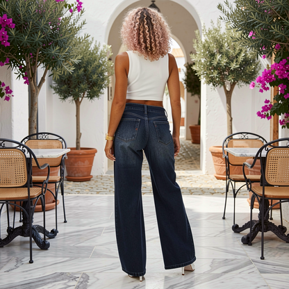 Women's Retro Washed Denim Wide-Leg Jean Pants