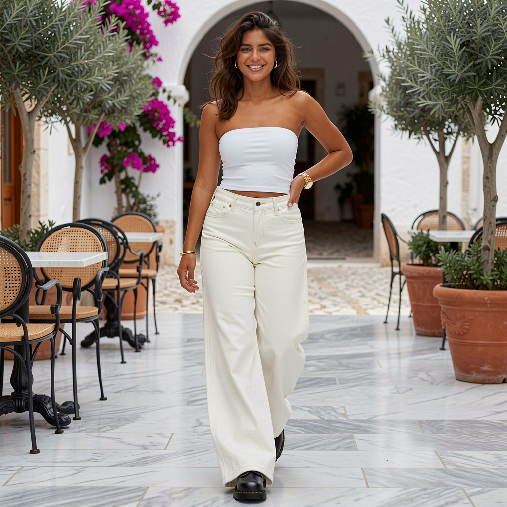 Women's Retro Washed Denim Wide-Leg Jean Pants