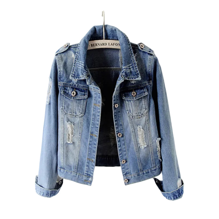Jeanity Denim – Women's Ripped Denim Jacket – JeanityDenimWomensRippedDenimJacketDenimjacketwithablackshirtunderneathonawhitebackground20260217031442jpg