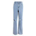 Light Blue Ripped Jeans - High-Waisted Urban Style