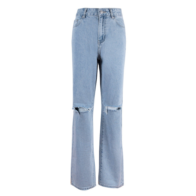 Light Blue Ripped Jeans - High-Waisted Urban Style