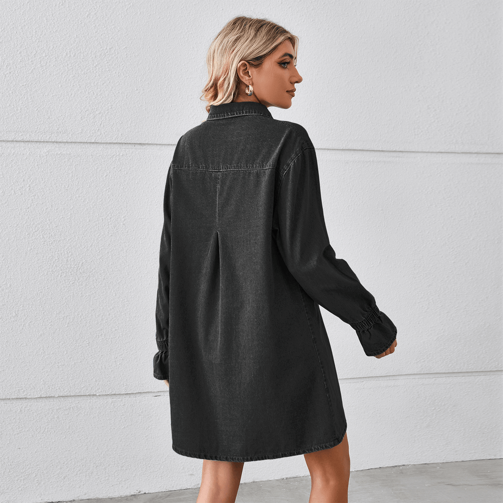 Bell Sleeve A-Line Denim Dress