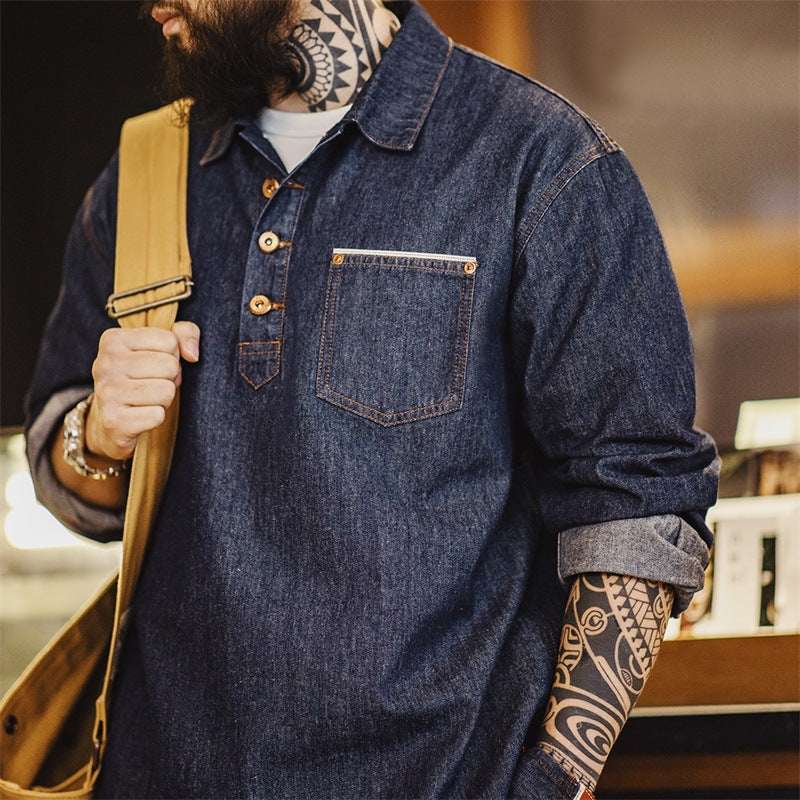 Men's American Retro Long Sleeve Denim Shirt
