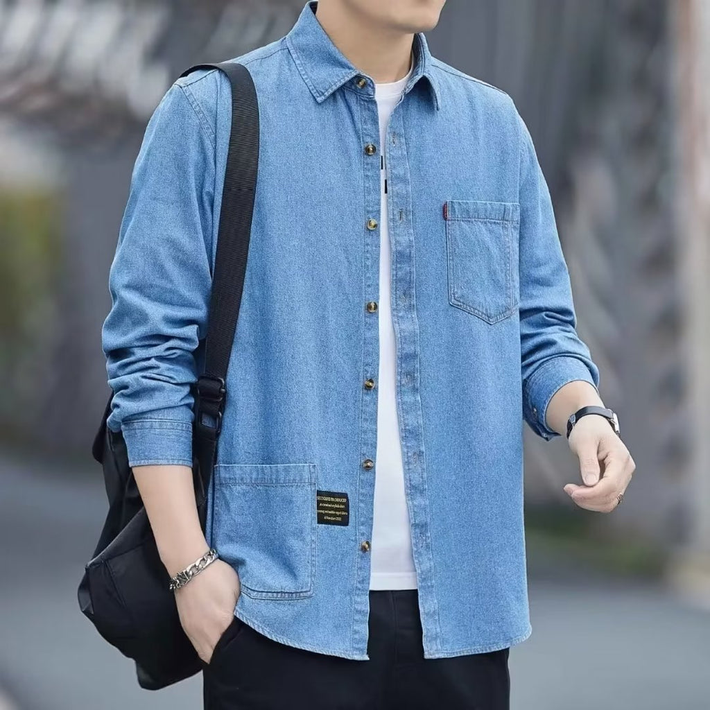 Men's Blue Denim Long-Sleeve Shirt