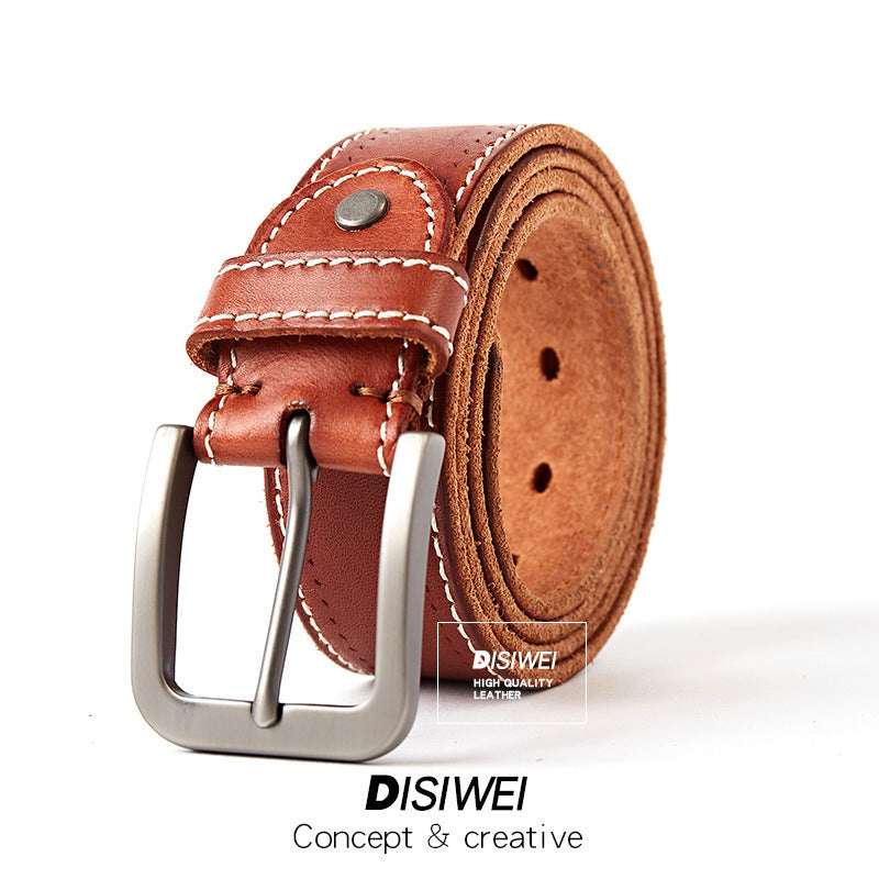 Men's Casual Washed Leather Belt with Pin Buckle