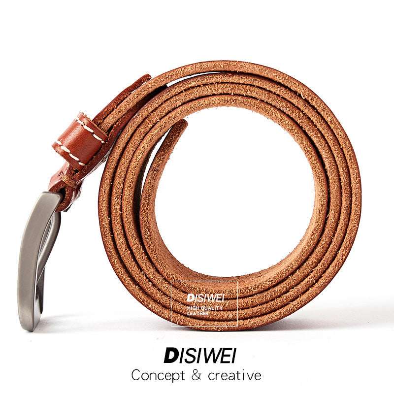 Men's Casual Washed Leather Belt with Pin Buckle