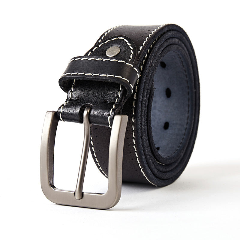 Men's Casual Washed Leather Belt with Pin Buckle