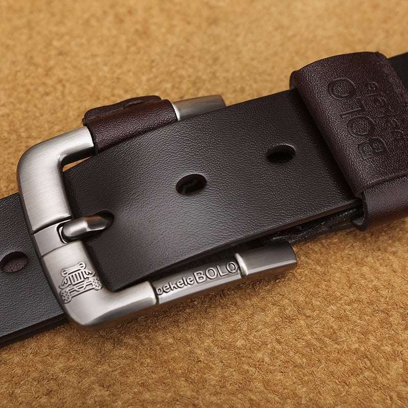 Men's Cowhide Leather Belt with Pin Buckle
