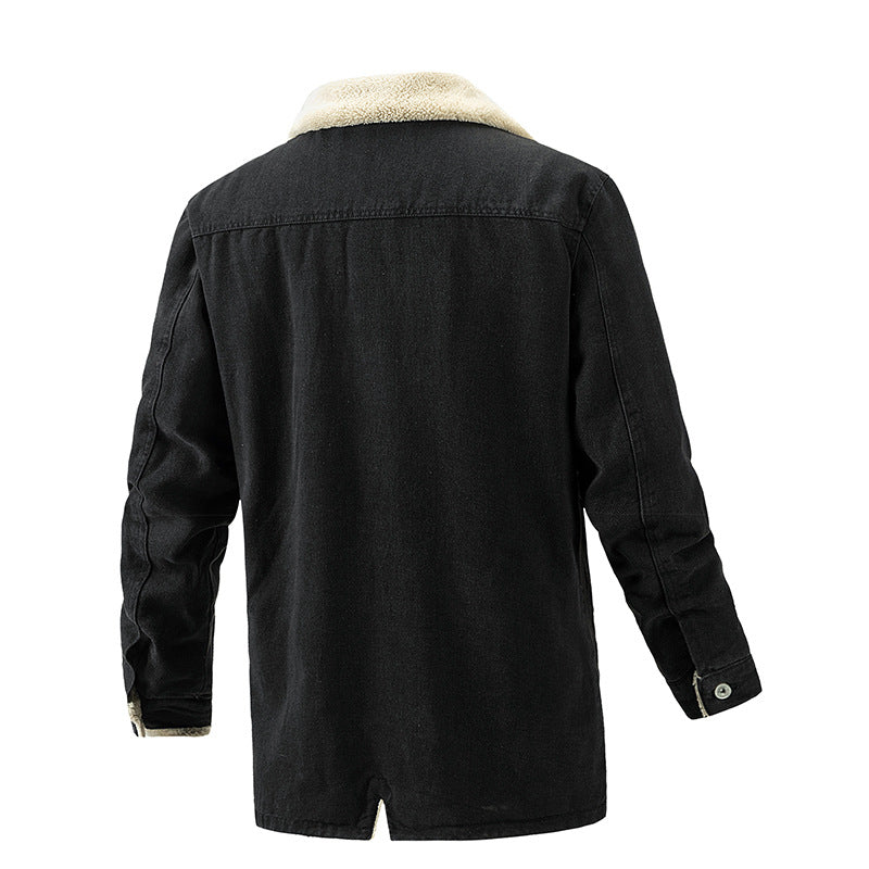 Men's Mid-length Fleece Lined Denim Jacket Back