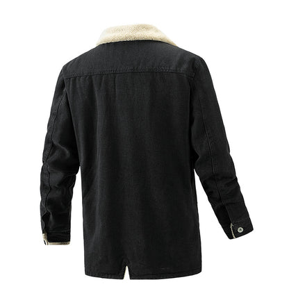Men's Mid-length Fleece Lined Denim Jacket Back