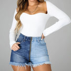 Women's Two Toned High Waist Denim Shorts