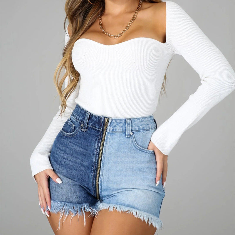 Women's Two Toned High Waist Denim Shorts