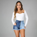 Women's Two Toned High Waist Denim Shorts