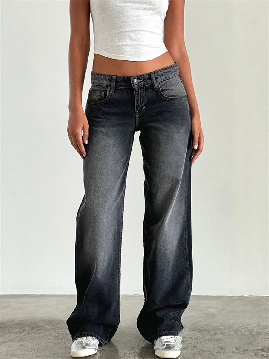 Mid Rise Straight Leg Jeans