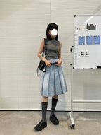 Denim Pleated A-Line Skirt