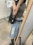 Denim Pleated A-Line Skirt