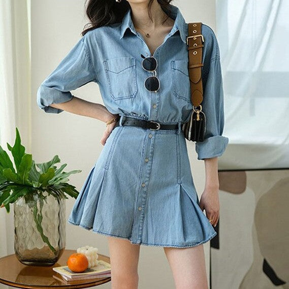 Button-Front Denim Shirt Dress