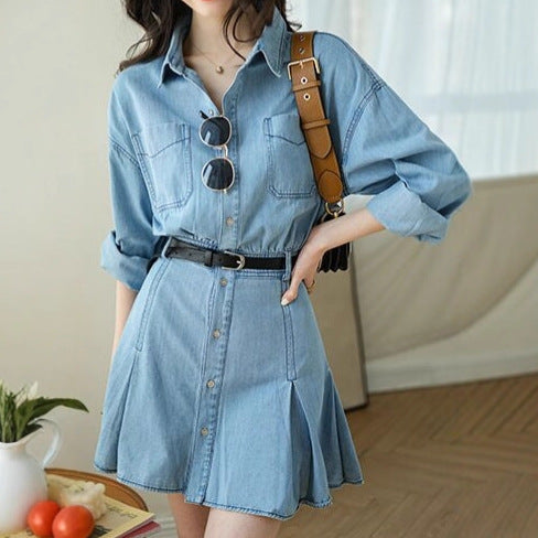 Button-Front Denim Shirt Dress