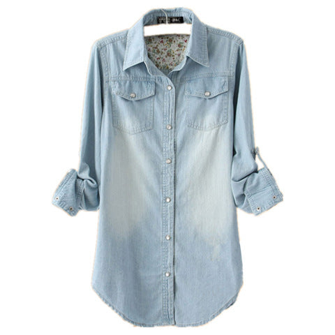 Women's Denim Shirt with Patterned Cuffs