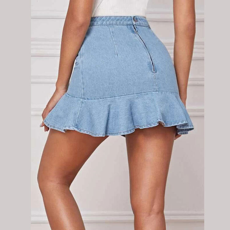 Women's Frilled Hem Denim A-Line Skirt