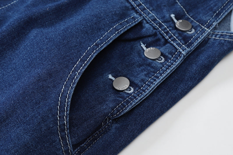 Korean Style Straight-Leg Denim Overalls - Close Up