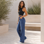 Relaxed Straight Leg High Waist Stretch Jeans