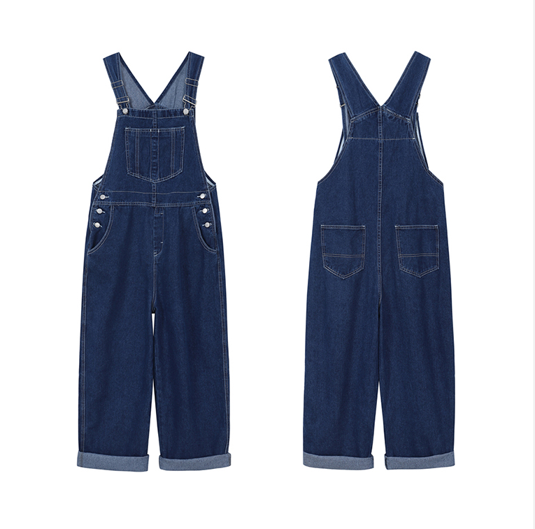 Korean Style Straight-Leg Denim Overalls - Front View