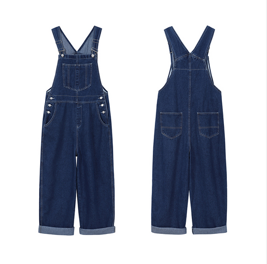 Korean Style Straight-Leg Denim Overalls - Front View