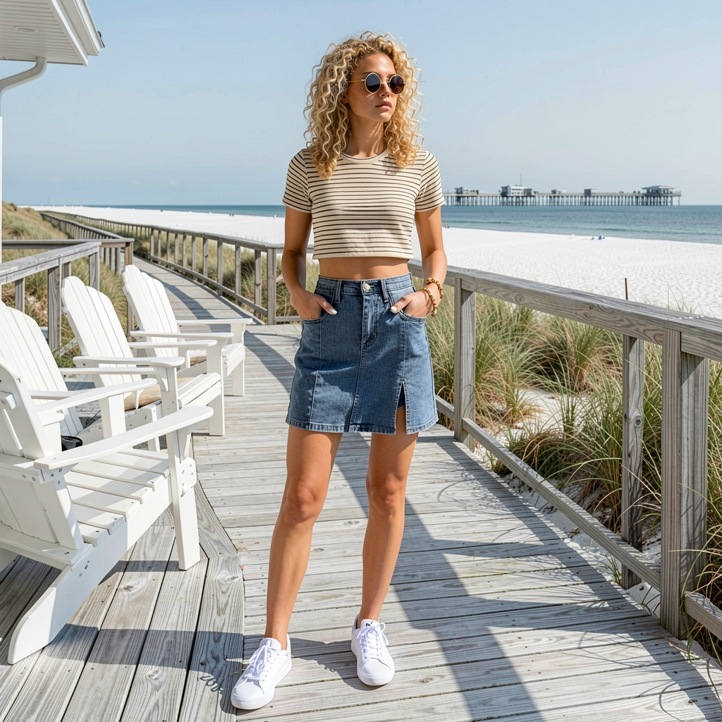 Front Split Denim Skirt