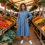 Denim Swing Skirt Dress with Ruffles