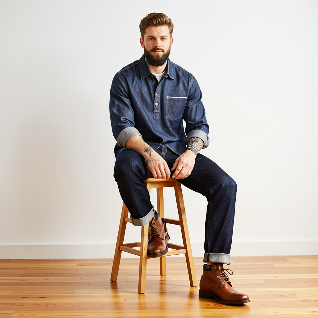 Men's American Retro Long Sleeve Denim Shirt