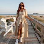 V-Neck Loose Fit Denim Button Dress