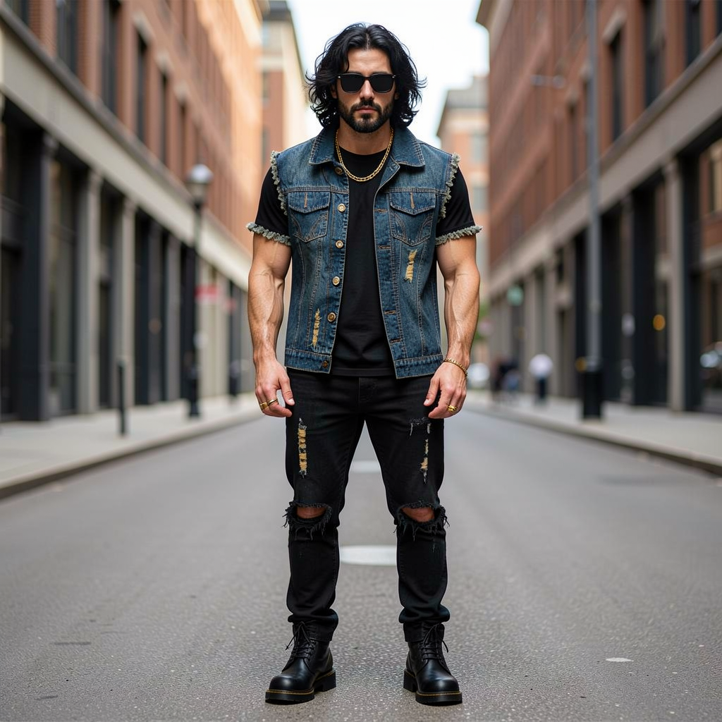 Men's Distressed Denim Vest