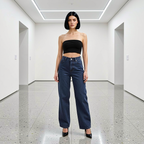 Women's High Waist Straight Leg Washed Denim Jeans