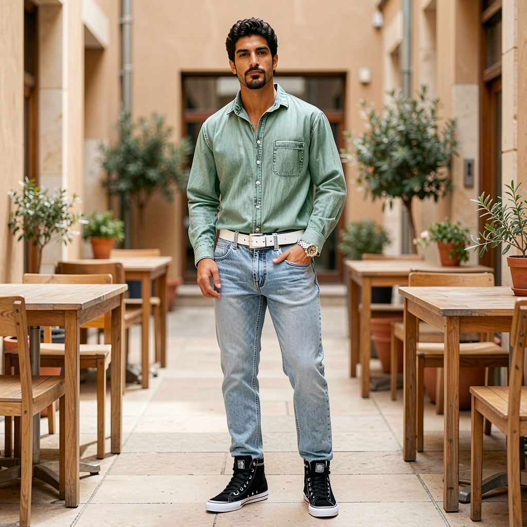 Men's Washed Denim Long-Sleeve Shirt - 10 Colors