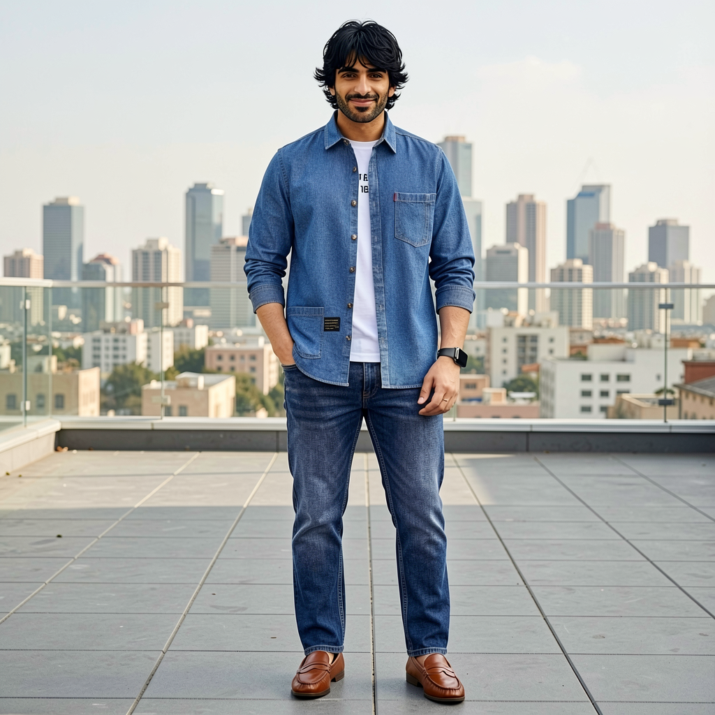 Men's Blue Denim Long-Sleeve Shirt
