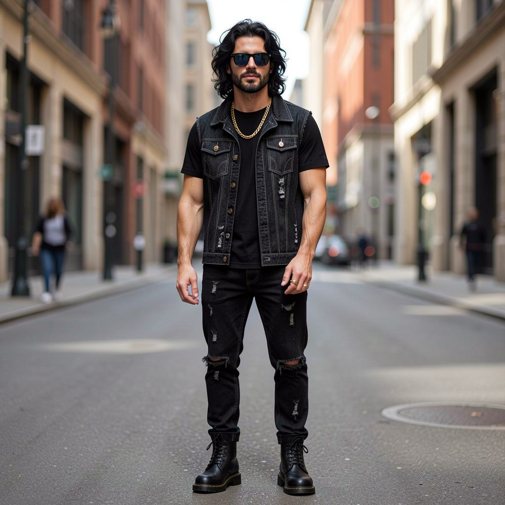 Men's Distressed Denim Vest